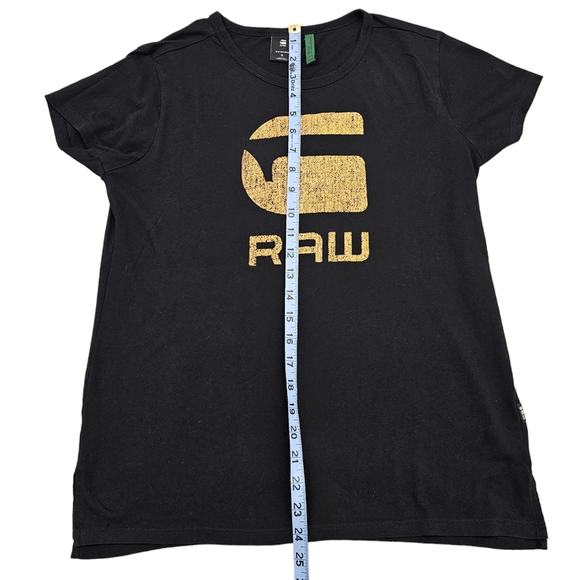 G Star Raw Shirt Womens Size Small Black Gold Short Sleeve Graphic Logo Tshirt - Picture 7 of 11